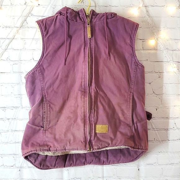 Schmidt Jackets & Blazers - Schmidt Plum Purple Sherpa Lined Duck Canvas WorkWear Farm Hooded Vest Sz Large